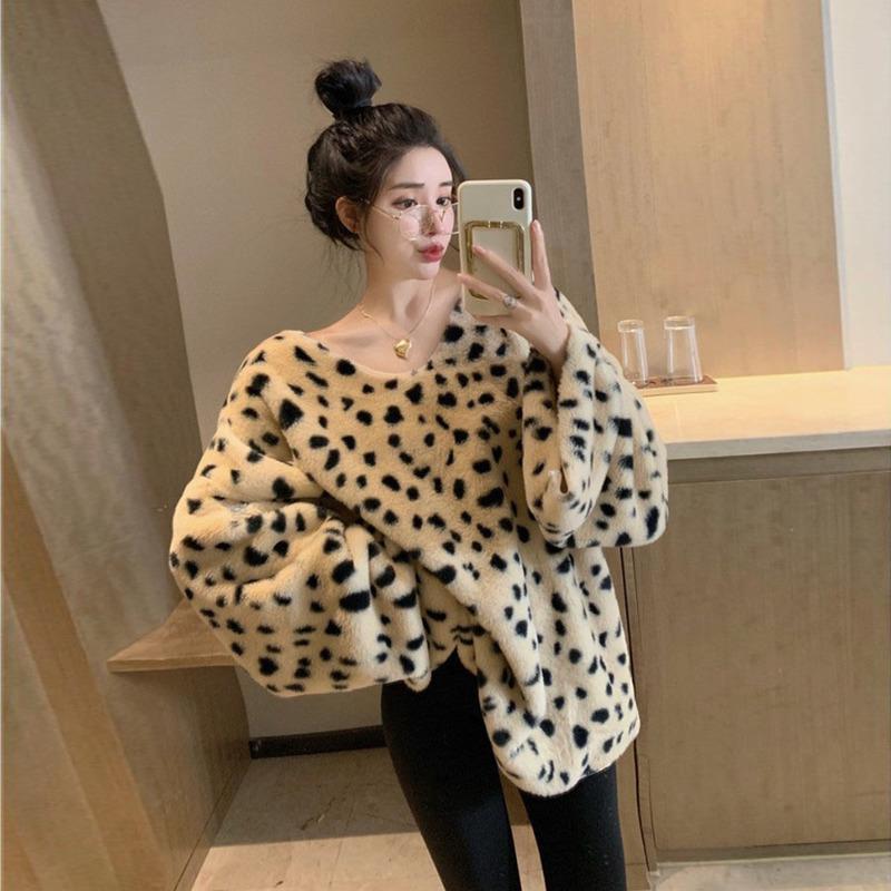 

Women's Hoodies & Sweatshirts Sudaderas Con Capucha Loose Streetwear Lazy Oversize V Long Sleeve Leopard Women Pullovers Sexy Sweater Tops M, Black