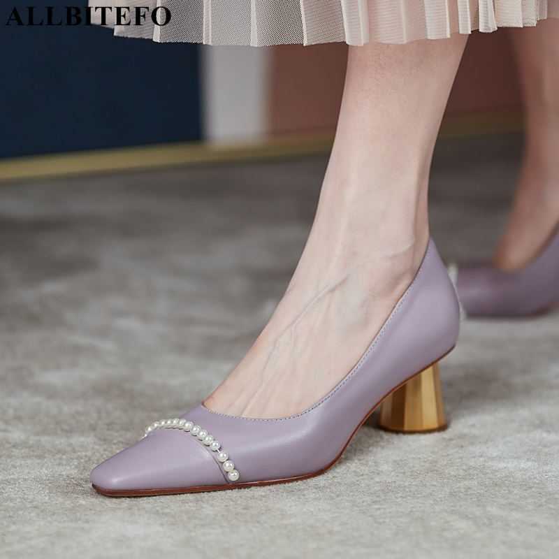 

ALLBITEFO string bead design soft genuine leather women heels shoes gold heel fashion sexy club party high heels women pumps 210611, As picture
