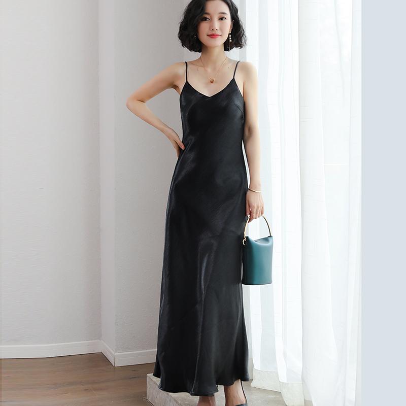 

Casual Dresses AOSSVIAO 2022 Summer Sexy Bodycon Dress Women Sleeveless Halter Satin Long Party High Quality Clothes, Black;gray