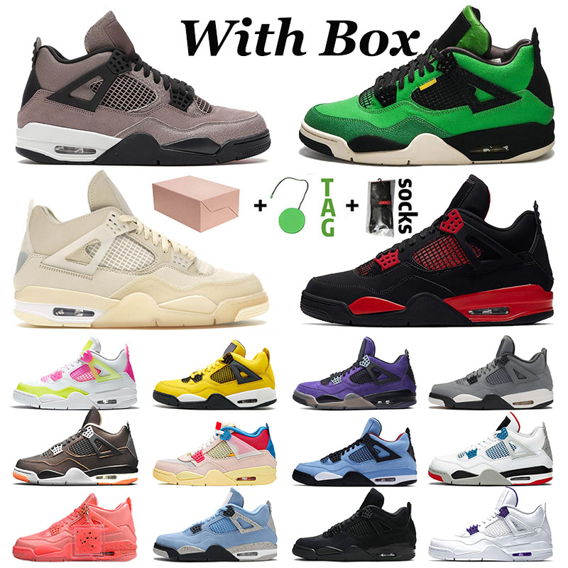 

WITH Box Jumpman 4 4s Original Basketball Shoes Men Women IV Manila Sail Taupe Haze University Blue Denim What The Black Cat Cactus Jack Mens Womens Sneakers Trainers, D36 40-47 neon