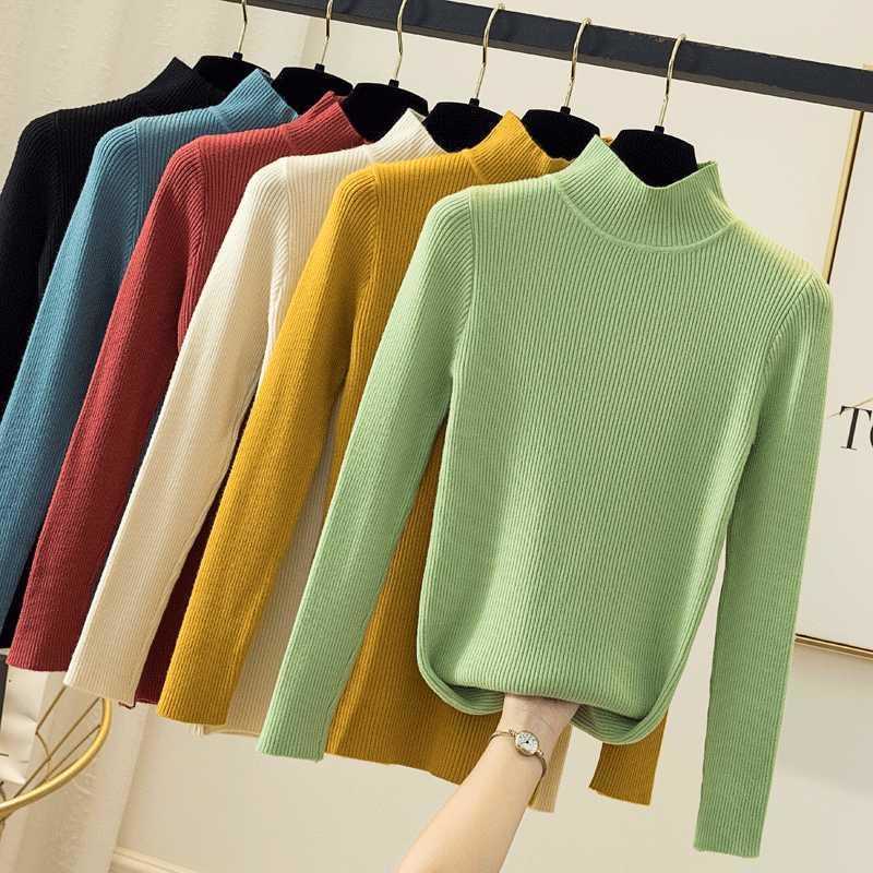

Half Turtleneck Sweater Women Pullover Knitted Cotton High Elasticity slim Autumn Top Long Sleeve Womens Sweater Winter 210604, Gray