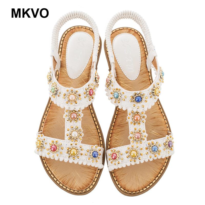 

Rhinestone Ladies Sandals Summer Woman Shoes Beading Bohemian Women Fashion Flip Flops Casual Flat, Black