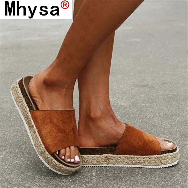 

Summer Platform Sandals Fashion Suede Women Outdoor Casual Flat Beach Open Toe Breathable Slipper, Black