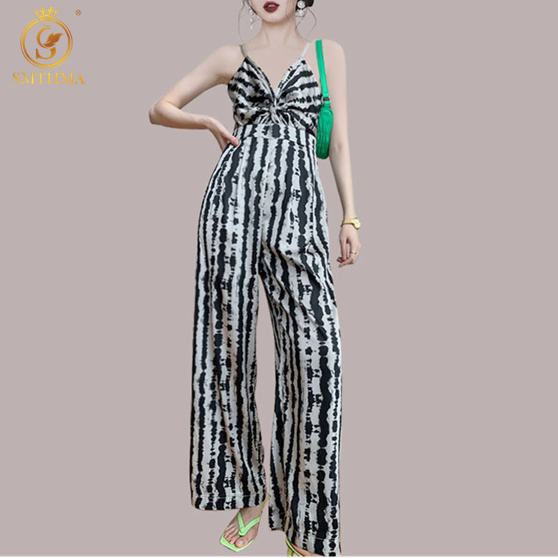 

Fashion High-Waist Drape Wide-Leg Jumpsuits Sexy V-Neck Spaghetti Strap Print Leopard Jumpsuit 210520, Photo color