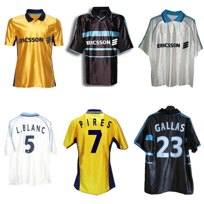 

men1998 1999 2000 Olympique de Marseille retro soccer jersey 98 99 Pires Maurice Blanc Ravanelli DE LA PENA Gallas classic vintage football, Black;yellow