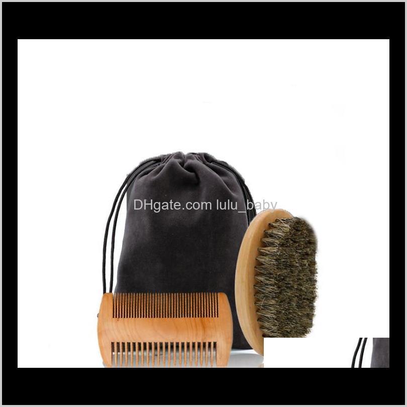 

Brushes Care Styling Tools Hair Products Drop Delivery 2021 Boar Bristle Brush & Handmade Beard Comb Kit For Men Mustache With Cloth Bag 9Ufd, Silver