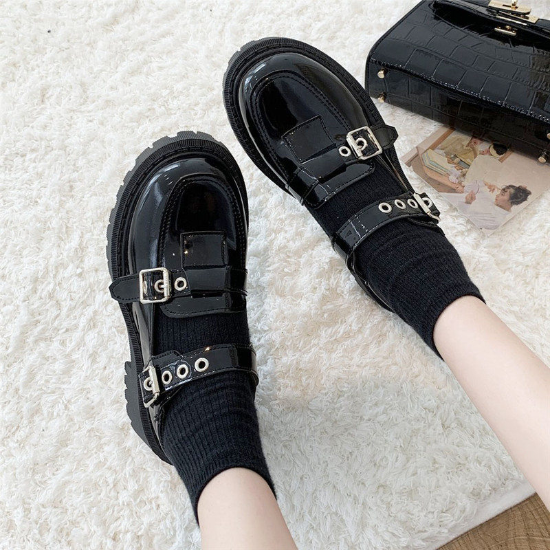 

Lolita Shoes Patent Leather Mary Janes Shoes 2022 New Women Platform Shoes Buckle Girls Thick Sole Ladies Black, Black;white