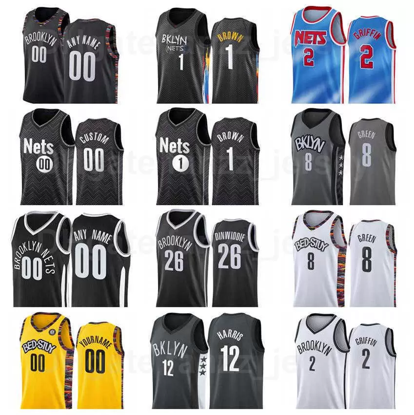 

Screen Printed Basketball Jeff Green Jersey 8 Blake Griffin 2 Bruce Brown 1 Spencer Dinwiddie 26 Kevin Durant 7 Finished Edition, Black;red