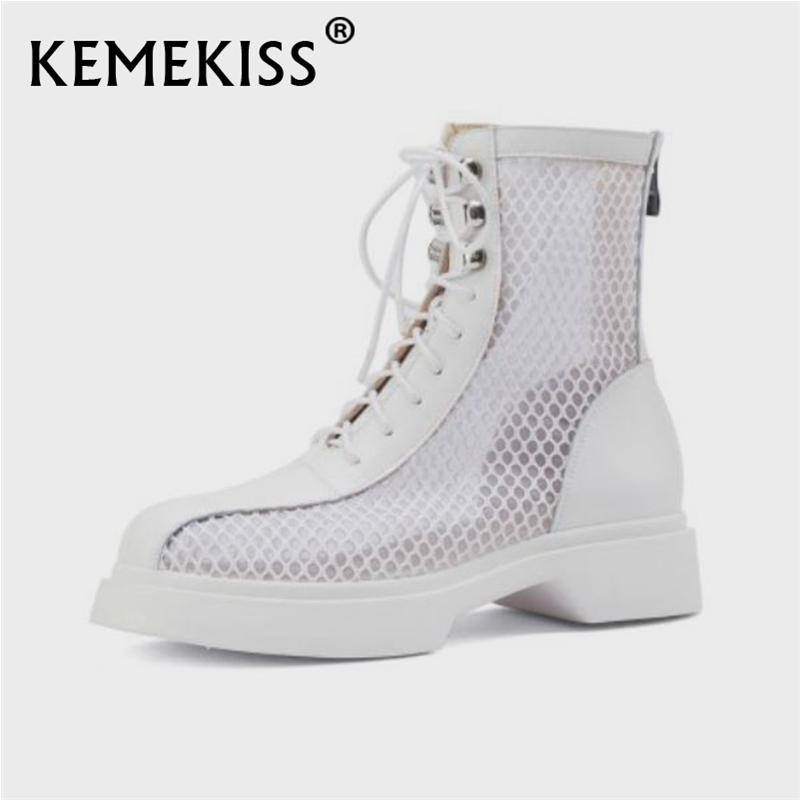 

Boots KemeKiss 2021 Cool Genuine Leather Zipper Female Pumps Spring Summer Round Toe Square High Heel Women Shoes Size 32-43, Black