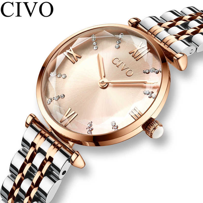 

CIVO Luxury Crystal Watch Women Waterproof Rose Gold Steel Strap Ladies Wrist Watches Top Brand Bracelet Clock Relogio Feminino 210616, Steel gray