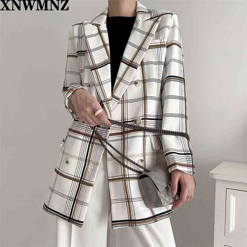 

blazer women fashion plaid striped blazers ladies pockets full sleeve double breasted suit chic female streetwear casual 210520, Multi