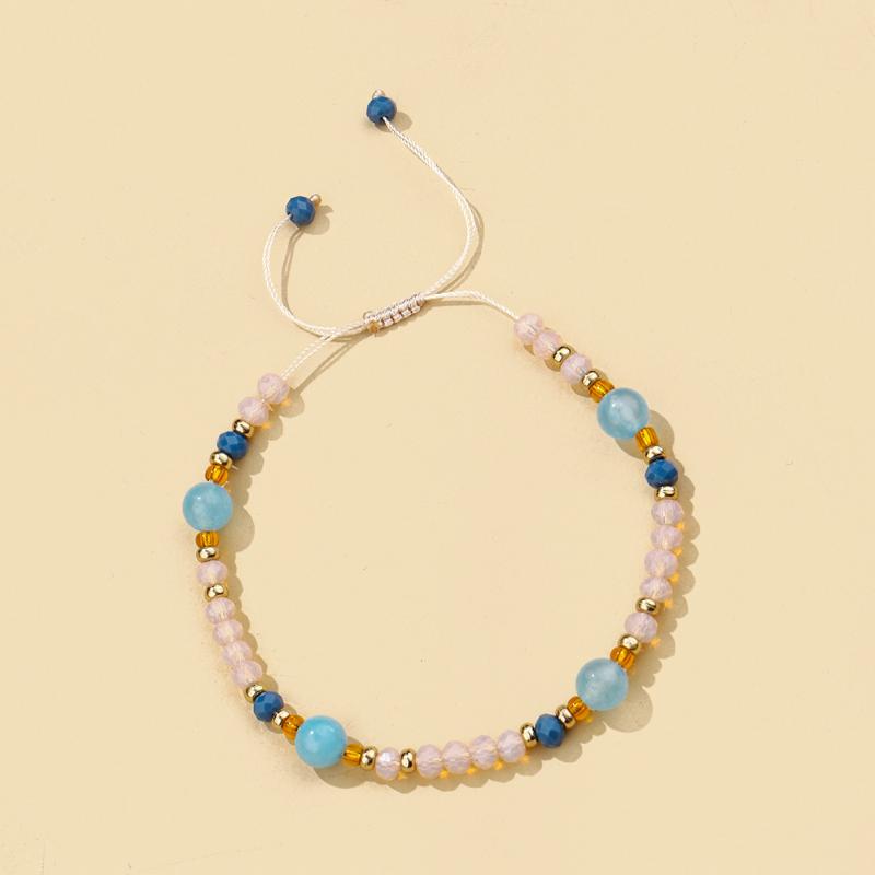 Beaded, Strands Juorest Bohemia Charm Bracelet Cute Blue Stone Gold Metal Adjustable Beads Sweet Pink Summer Bracelets For Women 2021-image-705594182
