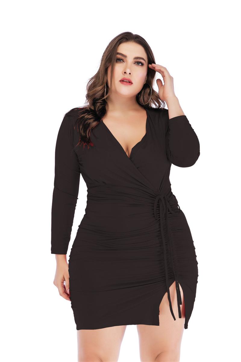 

Casual Dresses Women Dress Plus Size Autumn 2021 Long Sleeve Cotton Red Vestido Negro Short Tight V Neck Vestidos Cortos De Fiesta Elegante, Black