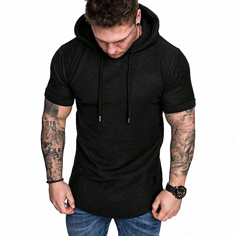 Men's Hoodie T shirt Shirt Solid Colored Hooded Casual Daily Short Sleeve Tops Basic Vintage Outdoor Green Black Gray / Sports 05Ba#