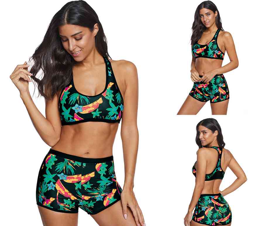 

Spaghetti Strap Sleeveless sports Crop tops Shorts female Ethika women Bra and underpants set Camouflage shark Sexy Two Piece Y0421, White;black