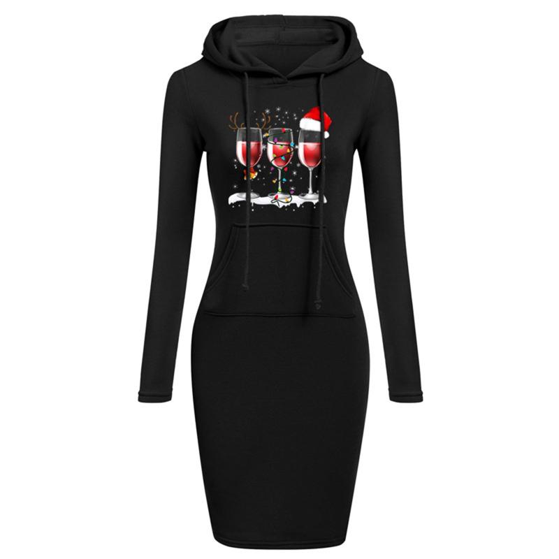 

Casual Dresses Wine Glasses Christmas Hoodie Dress Womens Fashion Bag Hip Pocket Long Sleeves Sweatshirts Robe Femme 2021 #01, We