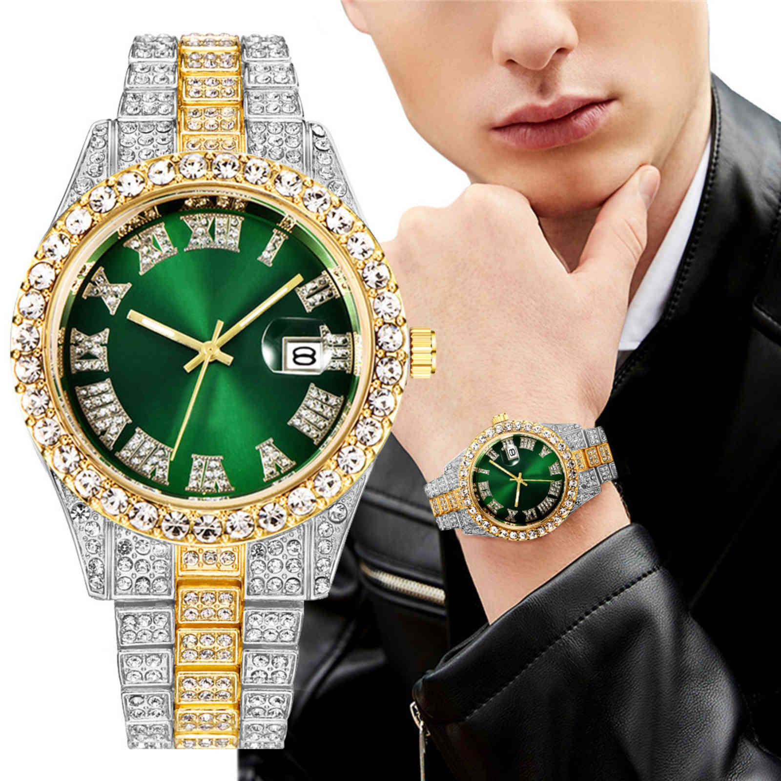 

Relogio masculino Men's Watches Luxury Quartz watches Stainless steel Diamond Fashion Luminous Clock Gift Watch Calendar 2021, Watches-v1278-2