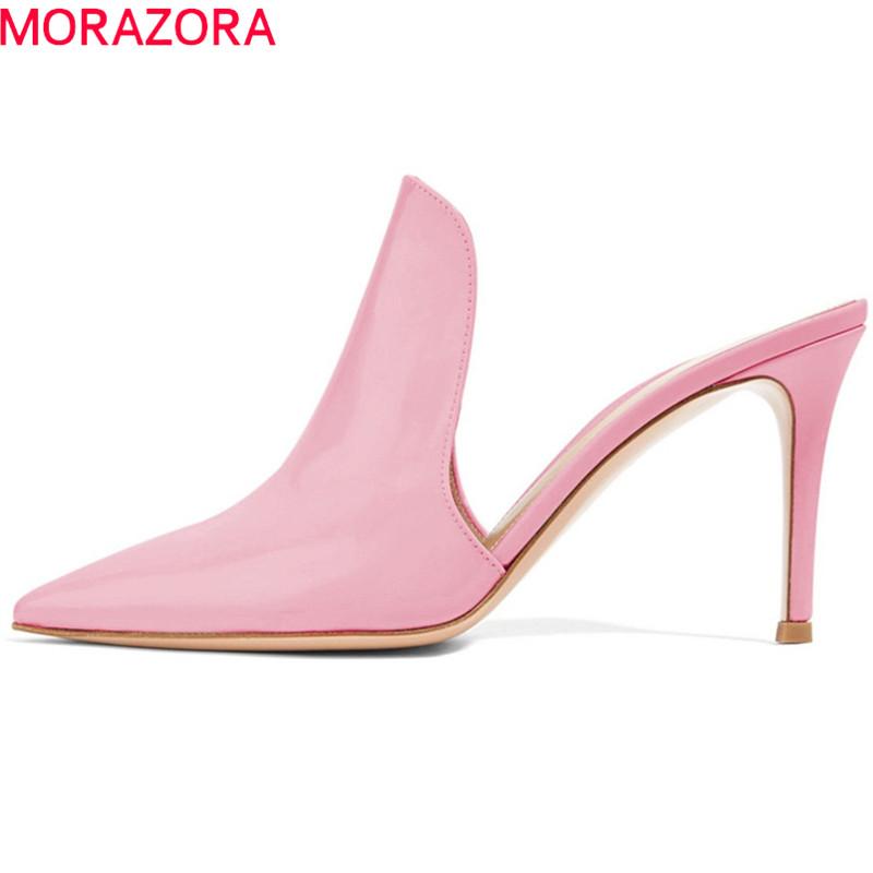

Dress Shoes MORAZORA 2021 Big Size 45 Pumps Women Pointed Toe Thin High Heels Summer Muels Woman Party Wedding, Black