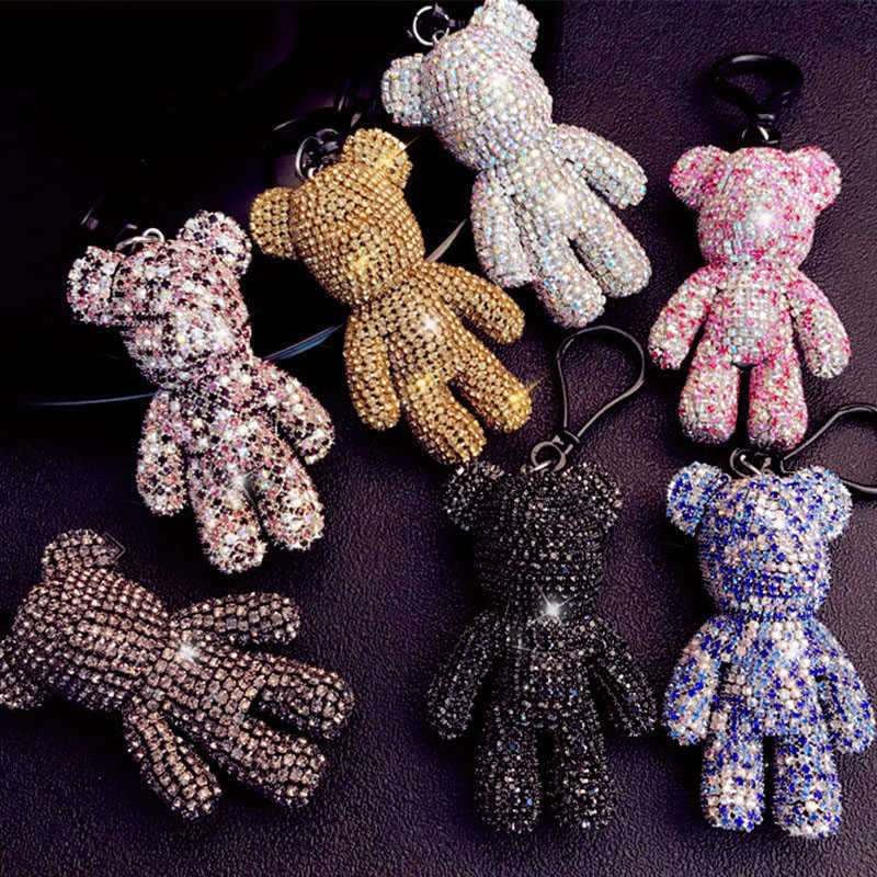 

7color Full Rhinestone diamond Cartoon Bear Crystal Keychain Ring Holder Pendant Bag Women's Handbag Key Chain gift