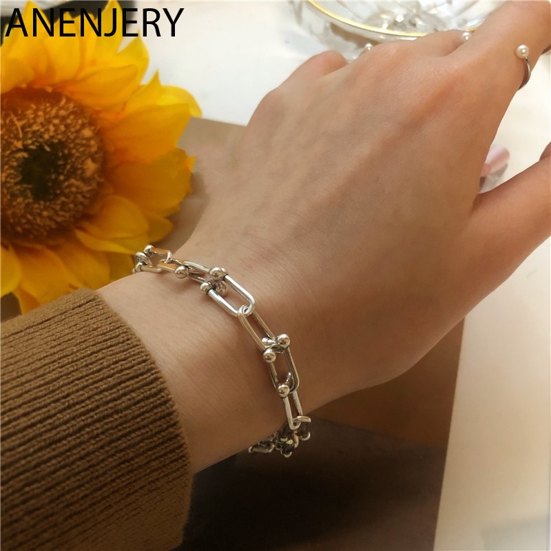 

925 Sterling Silver Hiphop Thick Chain Bracelet for Women Men Vintage Handmade Hasp Bracelets Birthday Gift S-B451