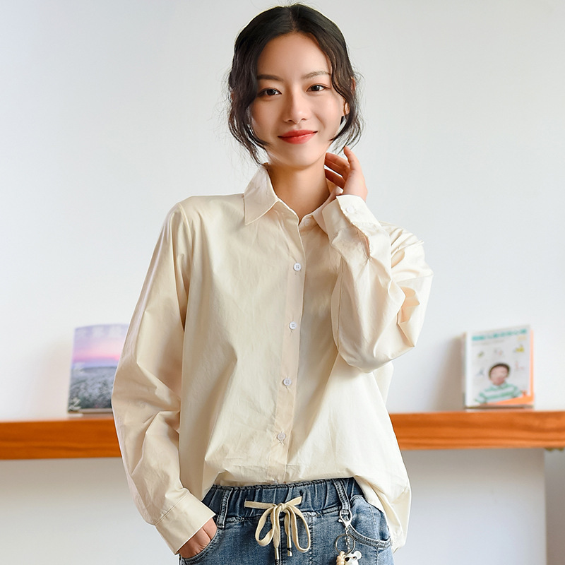 

Johnature Women Casual Solid Color Shirts And Tops Spring Turn-down Collar Long Sleeve Korean Style Blouses Loose Shirt 210521, Sky blue