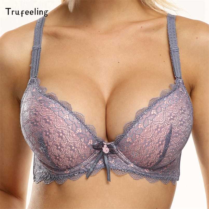 

Trufeeling Two-color Thick Doble Layer Padded Push Up Bra Sexy Lingerie Adjustment Sexy Underwear Women Plus Size Brassiere 211110, C15blue