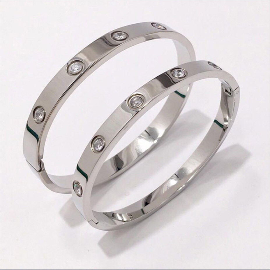 

Charm love diamond bangle silver bracelets for couples titanium steel unisex gift travel chirstmas white gold bangles women men luxury bracelet designer jewelry