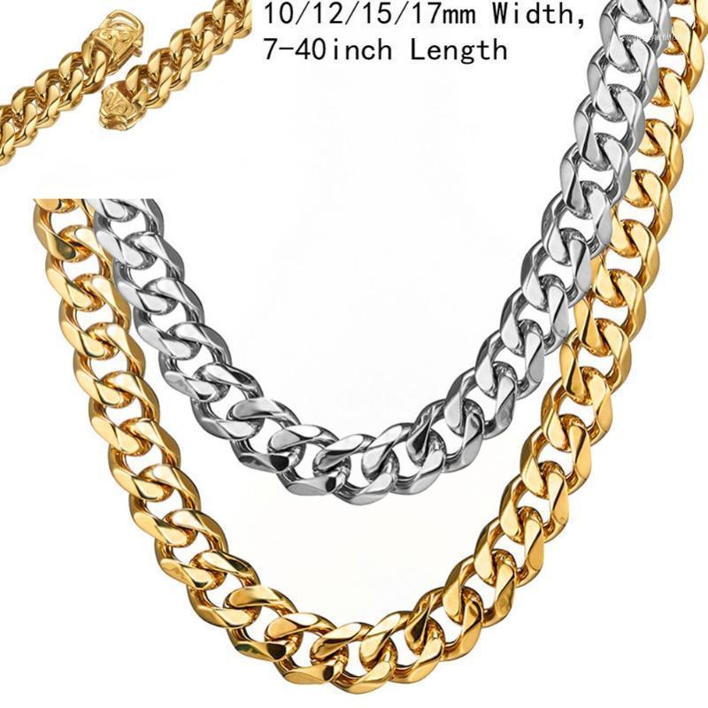 

Width 10/12/15/17MM Hip Hop Cuban Curb Chain Necklace/Bracelet Silver Color/Gold Color 316LStainless Steel Jewelry 7''-40''1