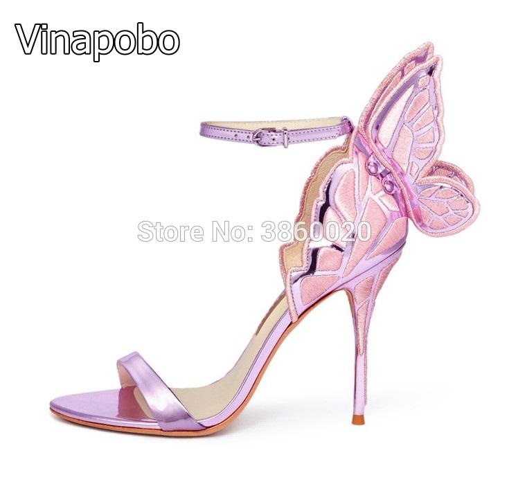 

Fashion Butterfly Knot Women High Heels Angel Wing Summer Wedding Shoes Sandals Woman Open Toe Ankle Strap Thin Heel Pumps, As the picture