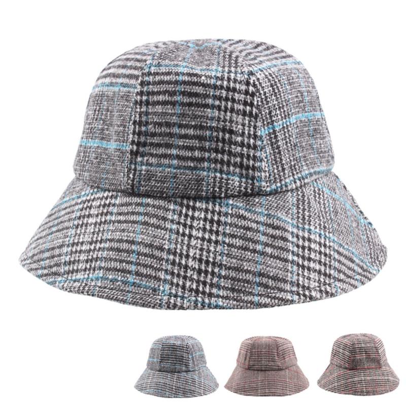 

Cloches Unisex Vintage Men Women Hats Fashion 2021 Twill Plaid Cotton Cap Fisherman Sunshade Hat Boinas Para Mujer Casual, Gray