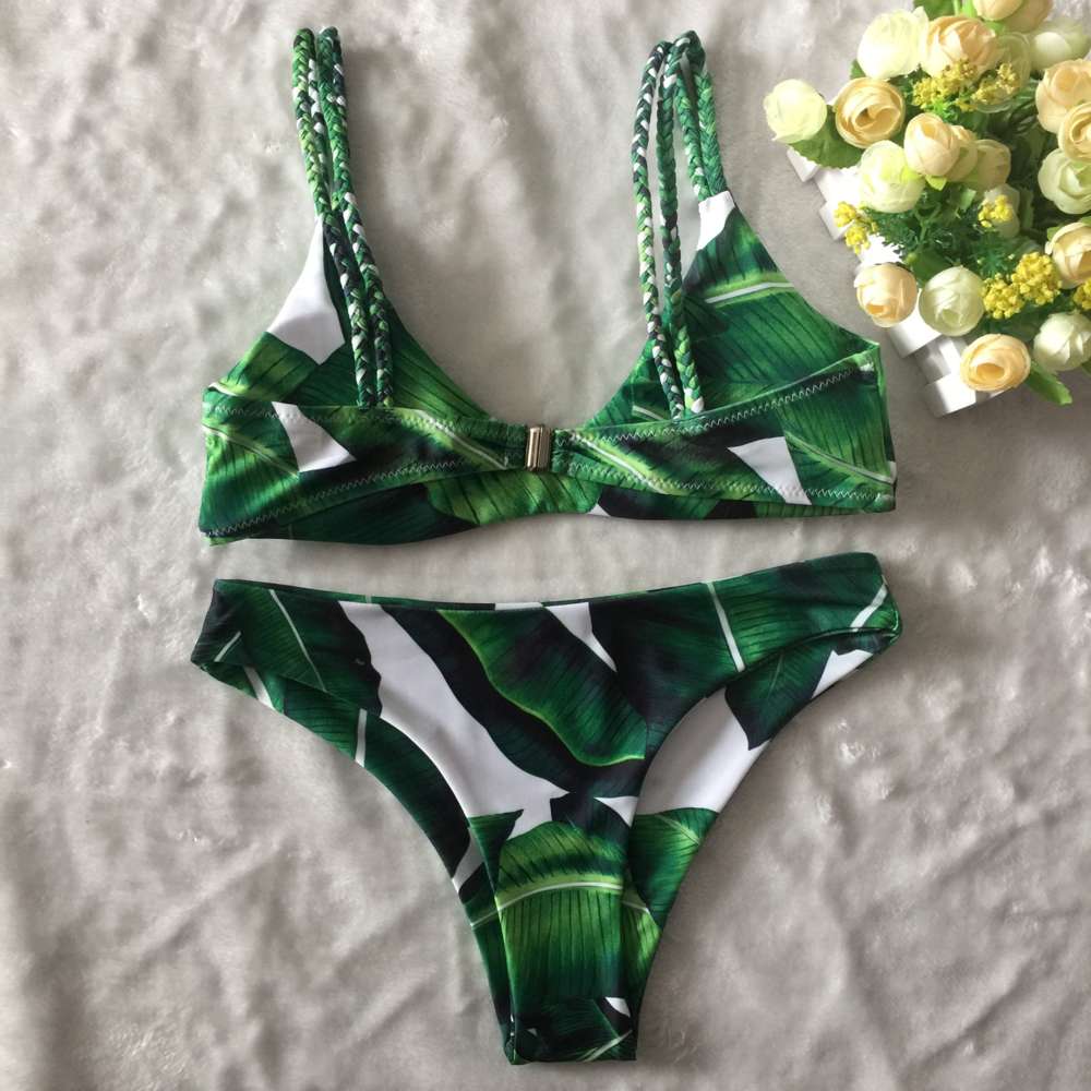 Sexy Bikini Swimsuit Women's Double Sided Printing Leaf 1823 triangl swimwear-image-692545478