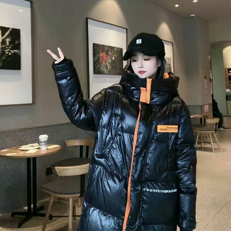 2021 Down Women's Korean Version Medium and Long Lovers' Knee Length Color Contrast Hooded European Winter New Thickened Jacket