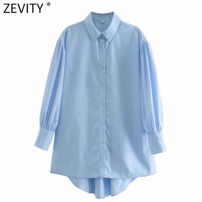 

Zevity Women Fashion Solid Color Long Shirts Ladies Lantern Sleeve Back Pleats Blouses Chic Roupas Femininas Chemise Tops LS7364 210603, Cc ls7364w