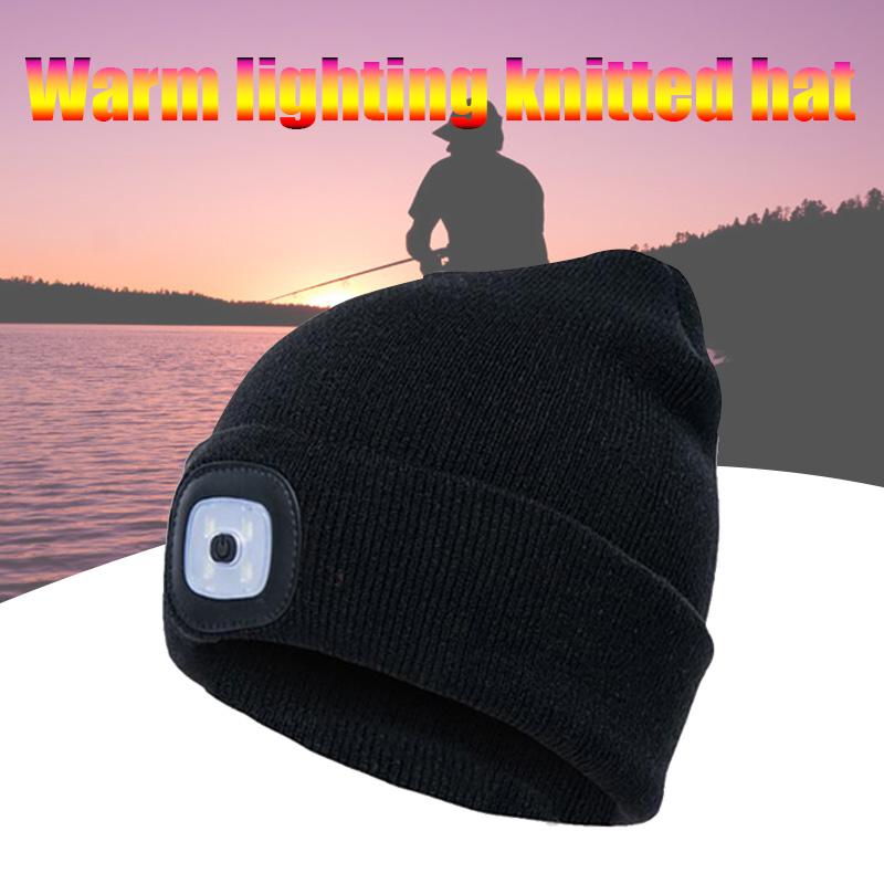 

Cycling Caps & Masks Wholesale LED Beanie Hat USB Rechargeable Knit With Light For Outdoor Fishing Hiking X85, Black