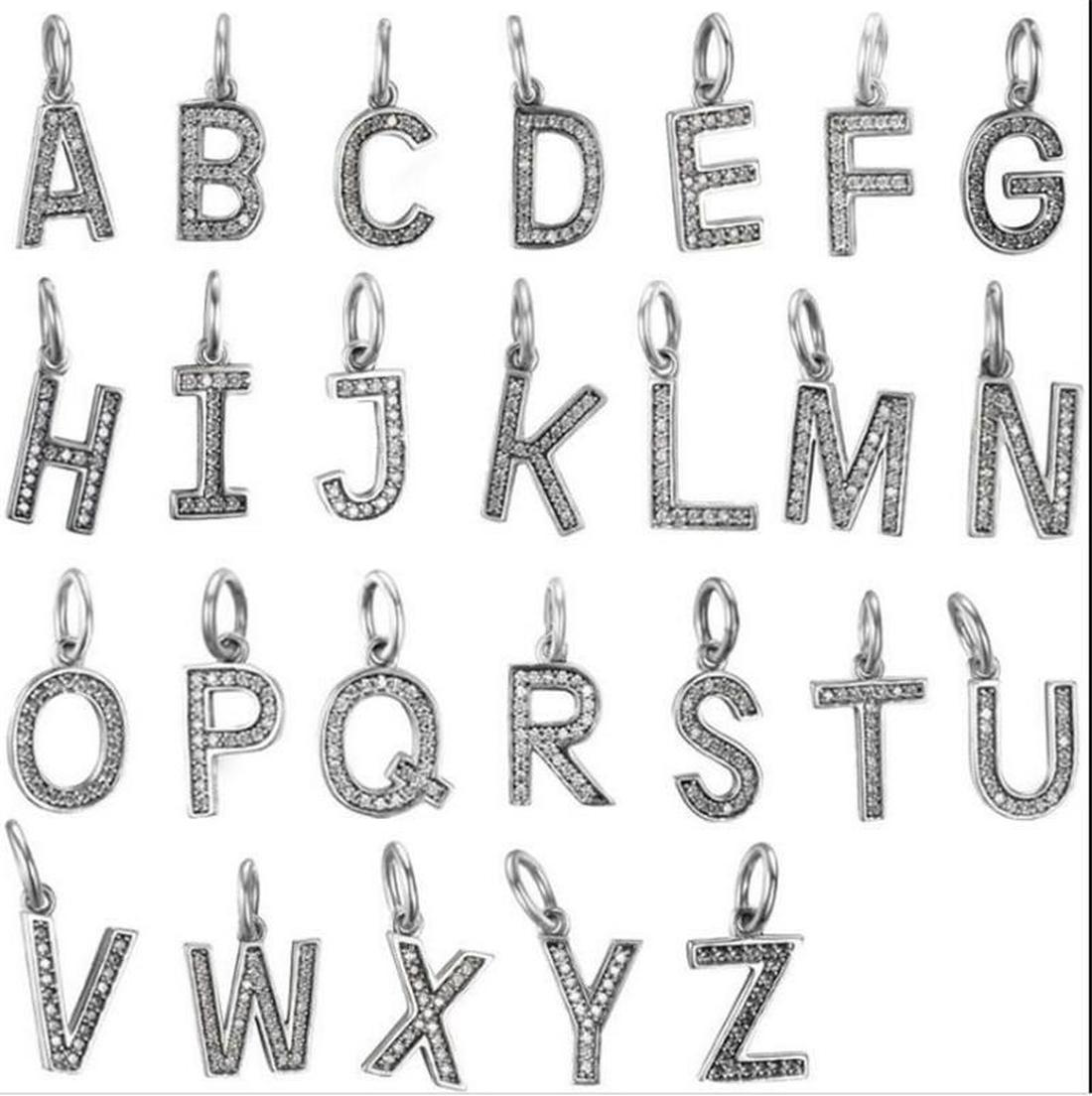 

Genuine Christmas Gift Authentic S925 Sterling Silver Letter A -Z Initial Dangle Charm Pendant Fit For European Pandora Bracelet DIY Bead Charms, Black