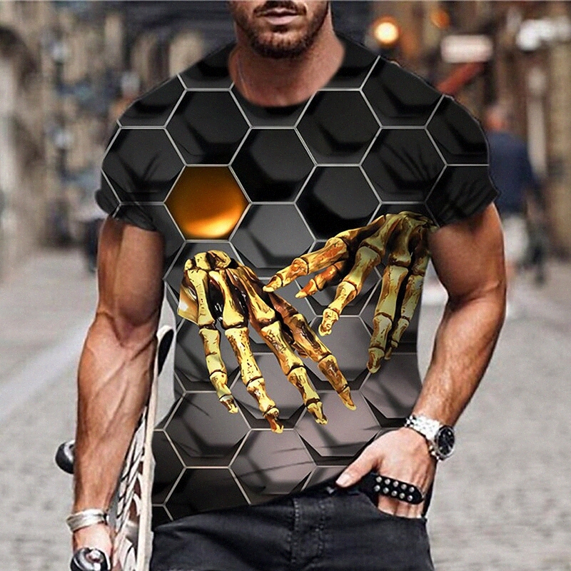 T-shirt Unisexe T-shirt 3D Imprimer Géométrique Graphic Graphic Impressions à la main Équine d'équipage Daily Holiday Print Short Sleeve Tops Cas