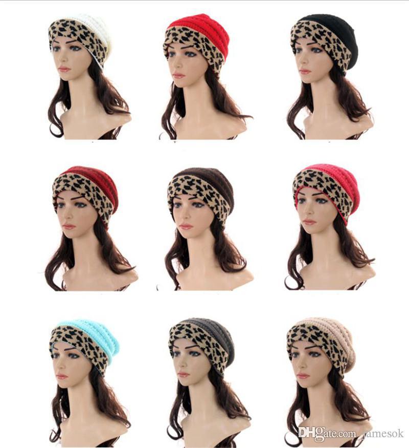 

Fashion Women Winter Hats Leopard Patchwork Knit Beanie Sports Ski Warm Skull Caps Unisex Woolen Knitted Beanies DC395, Multi
