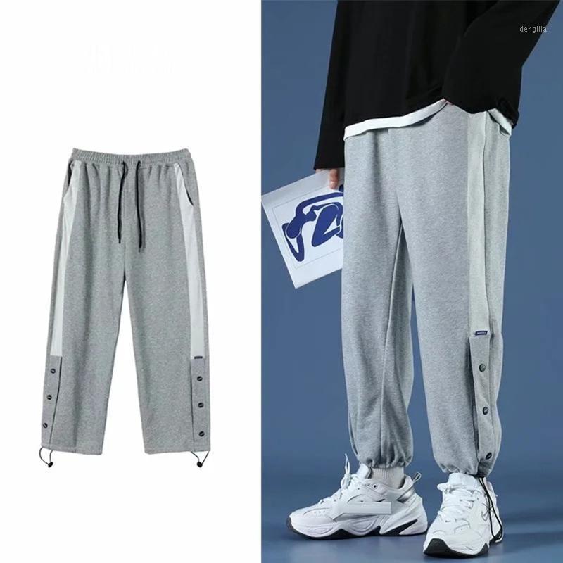 

Men's Pants E-BAIHUI Autumn Simple Sweatpants Solid Color Sports Mens Trendy Loose Straight Leg Multi-button Beamed Casual Trousers, Black