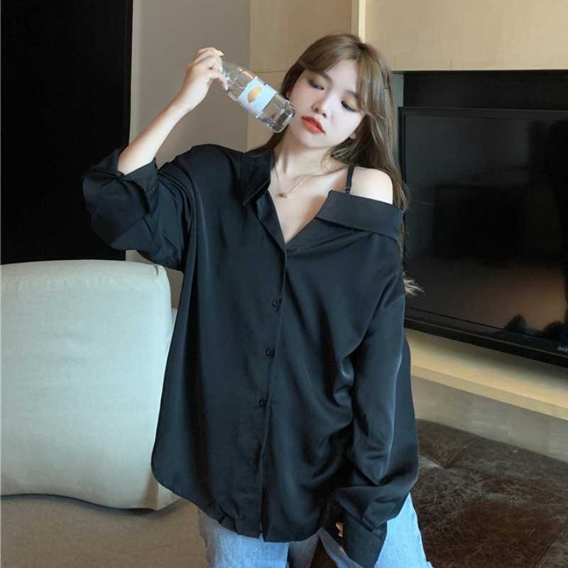 

WERUERUYU Off Shoulder Tops Women Arrivals Long Sleeve Cotton Casual Slim Fit Female Sexy Tee Shirts Black 210608, White