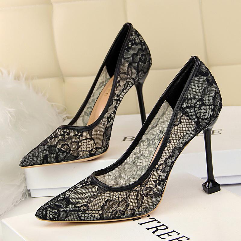 

Dress Shoes Women Heels 2021 Spring Heel High Lace Women's Chaussure Femme Zapatos Mujer, Black