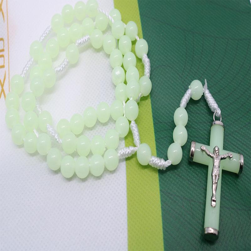 

Pendant Necklaces Classic 8mm Braided Rope Rosary Luminous Necklace, Catholic Holy Cross Prayer Fashion Woven Rose Necklace