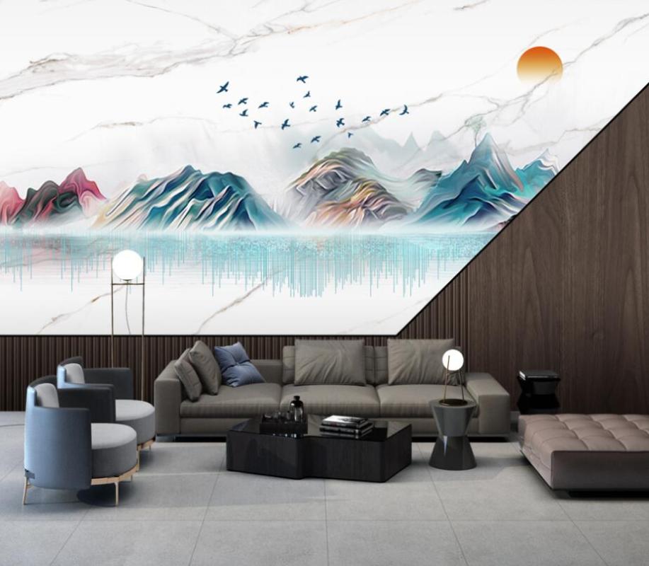 

Wallpapers Custom Background Wall Modern Chinese Light Luxury Stone Wood Grid Wallpaper Muarl 3d For, As pic