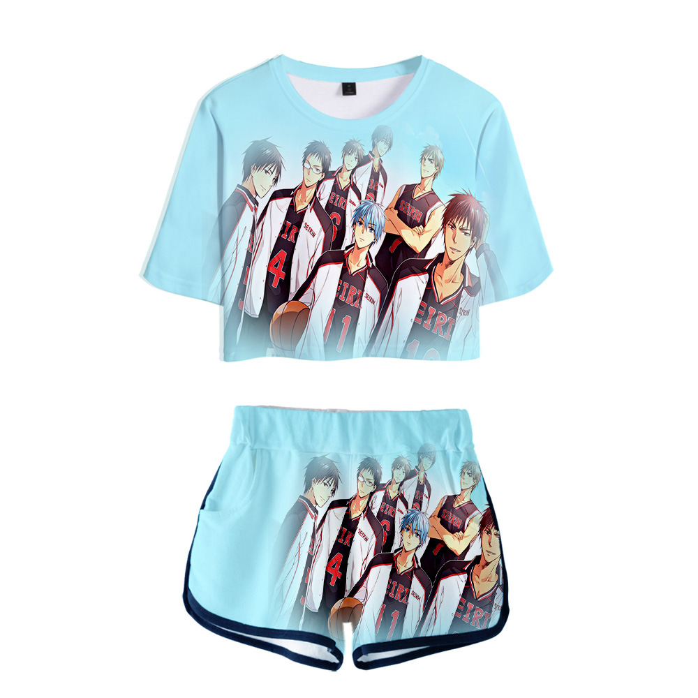 

Kuroko's Basketball 3D Print Tracksuit Women Two Piece Set Top and Shorts Outfits Kuroko Tetsuya Kagami Taiga Cosplay Costumes, Gray