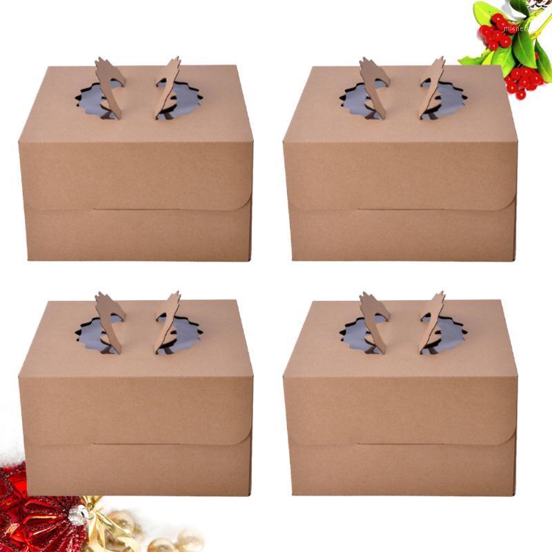 

Gift Wrap 4PCS Handheld Square Cake Box Organizer Kraft Paper Single Layer Packaging Boxes For Home Dessert Shop - 6 Inch