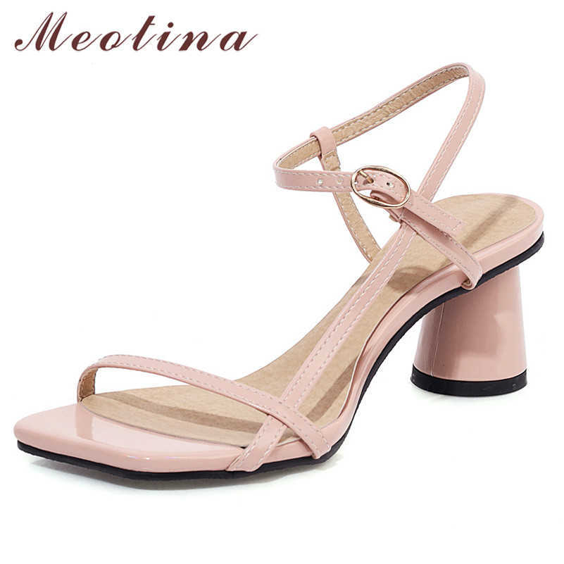 

Meotina Shoes Women High Heel Sandals Square Toe Thick Heels Buckle Footwear Ladies Summer Dress Sandals Pink Plus Size 33-46 210608, Black