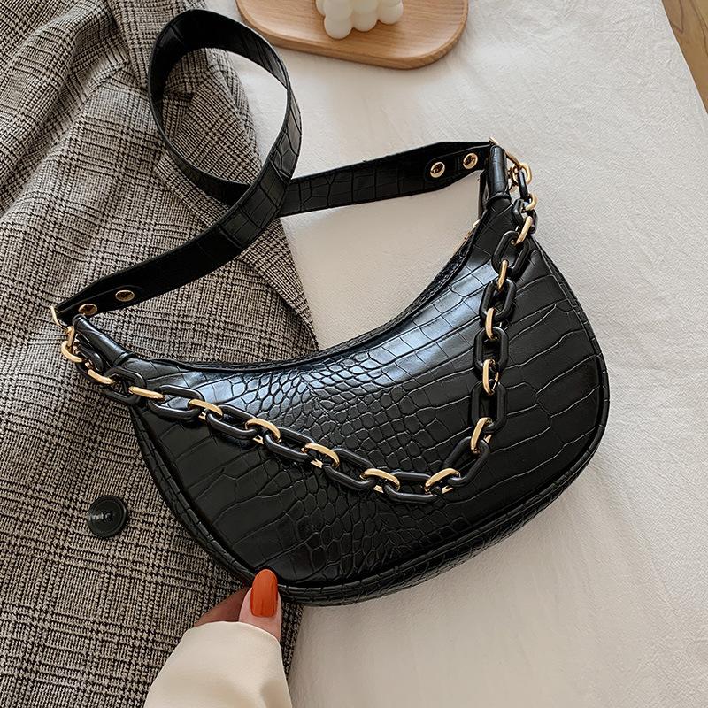 

Evening Bags Luxuy Brand PU Leather Shoulder Chain Handbags For Women 2021 Designer Crocodile Pattern Crossbody Bag Purse And, Black