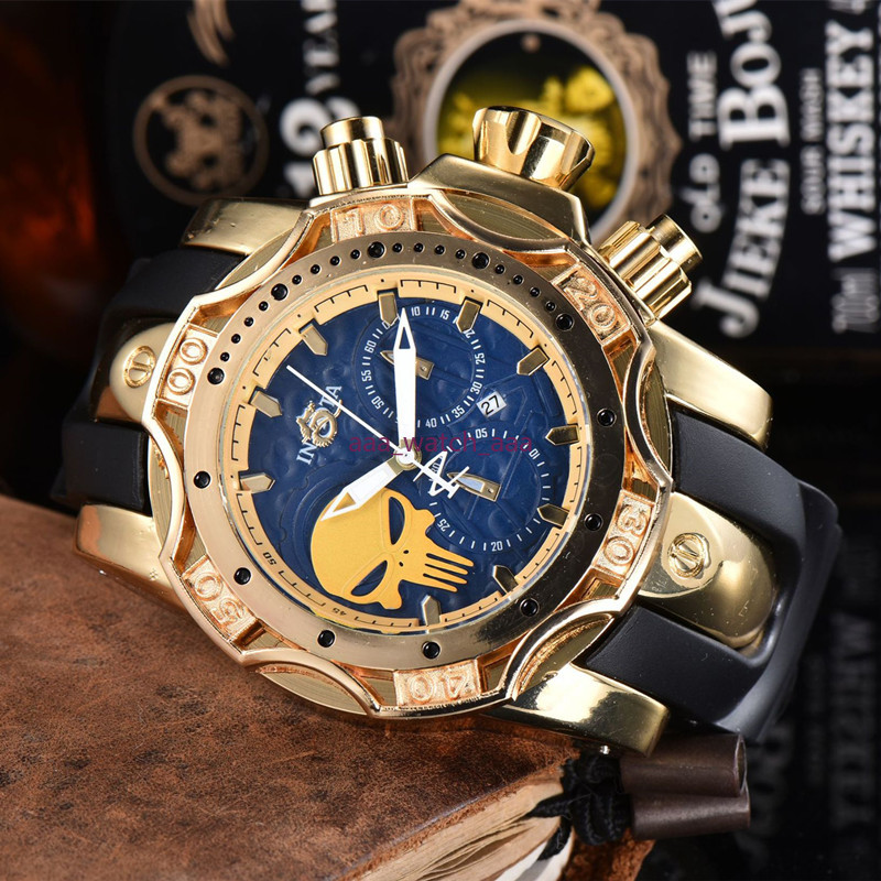 

Undefeated INVINC Skull Large Dial Super High Quality MEN Watch Tungsten Steel Multi-Function Quartz Watches, Box