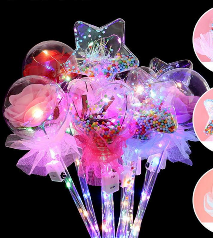 

LED Party Favor Decoration Light Up Glowing Red Rose Flower Wands Clear Ball Stick For Wedding Valentine's Day Atmosphere Decor