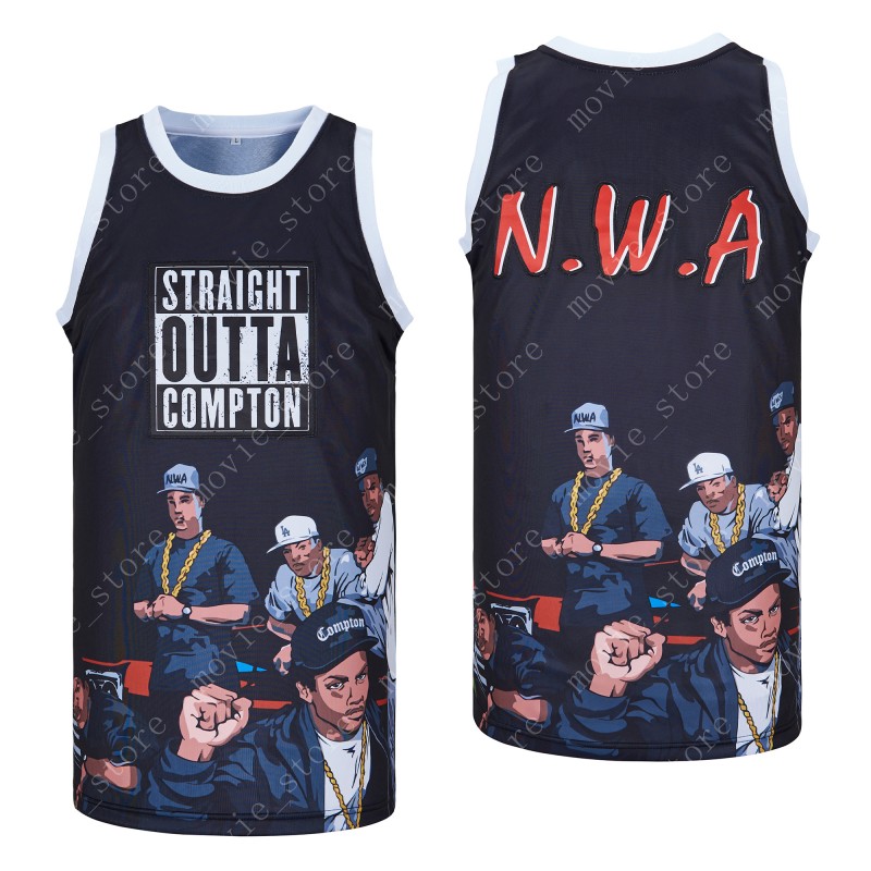 

Men's Straight Outta Compton Movie N.W.A Hip Hop Basketball Jersey, Black