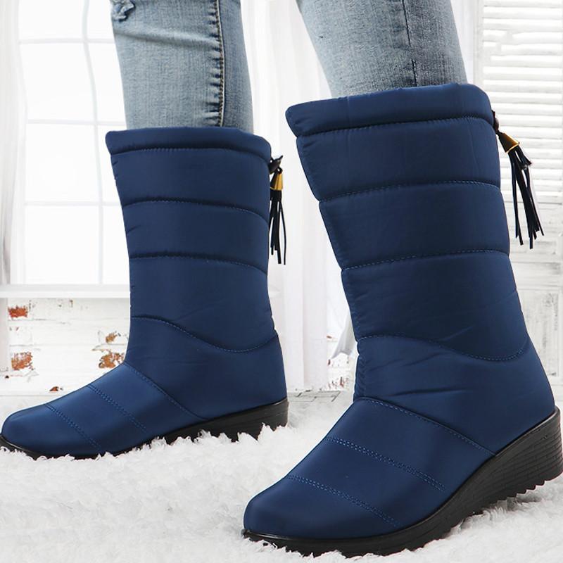 

Winter Boots Women Mid-Calf Down Waterproof Ladies Snow Woman Rubber Wedge Botas Fur Warm Black Mujer Invierno